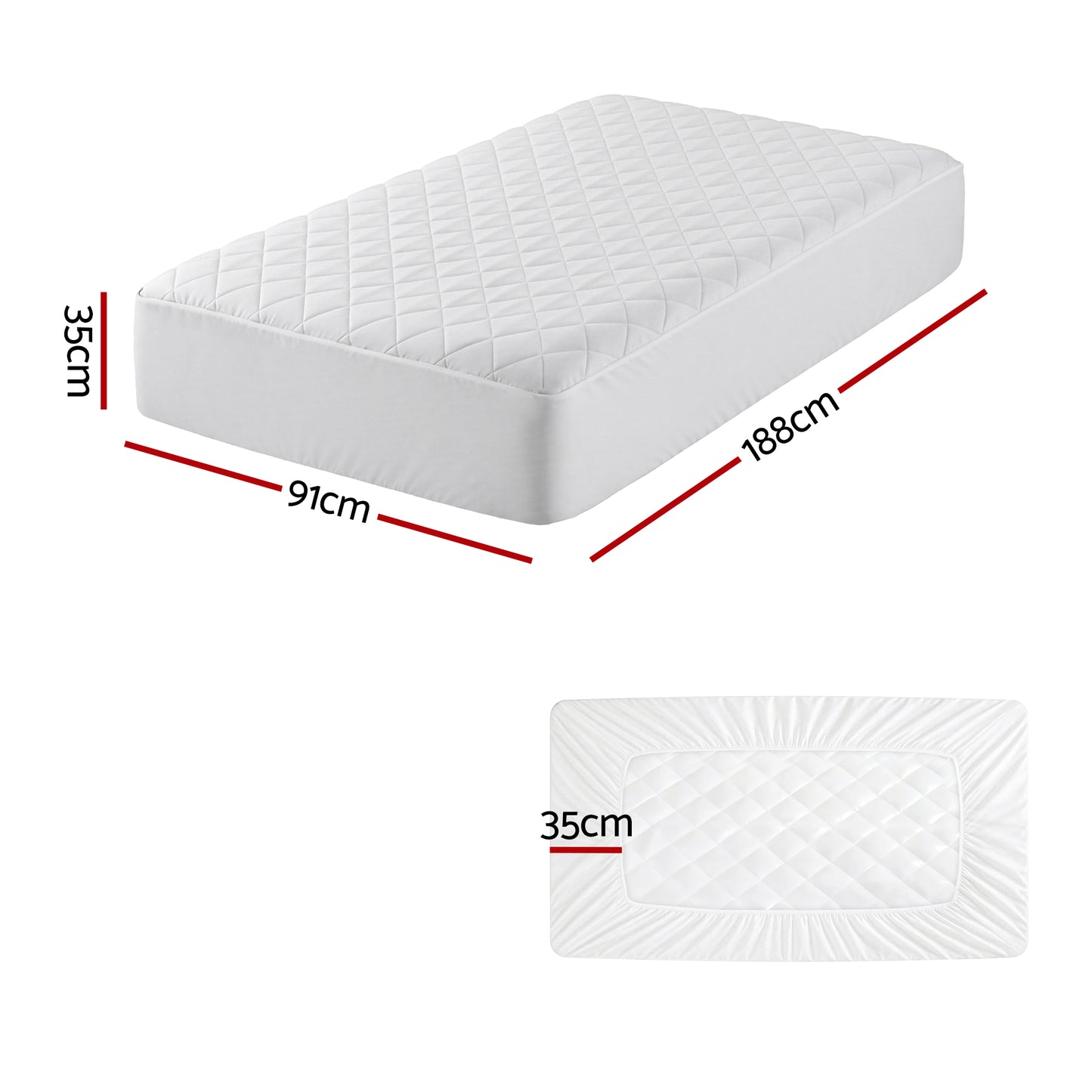 Giselle Waterproof Mattress Protector 100% Cotton Quilted Fitted Cover Single MP-COT-WHITE-S