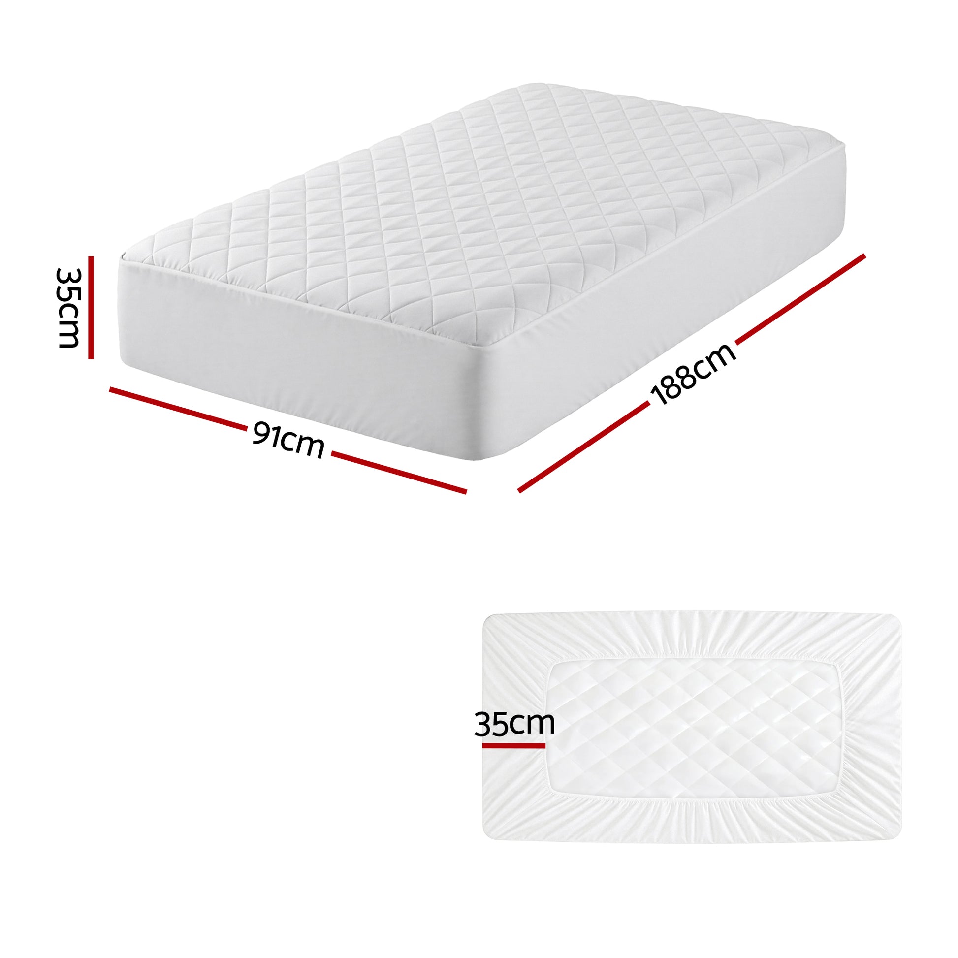 Giselle Waterproof Mattress Protector 100% Cotton Quilted Fitted Cover Single MP-COT-WHITE-S