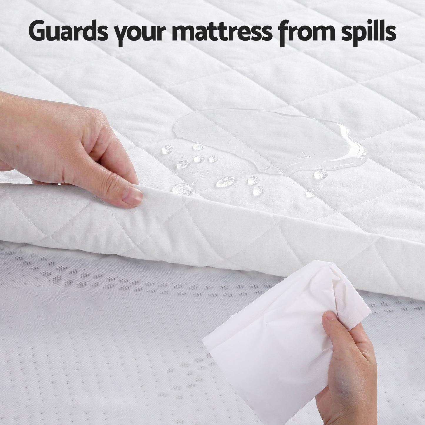 Giselle Waterproof Mattress Protector 100% Cotton Quilted Fitted Cover Single MP-COT-WHITE-S