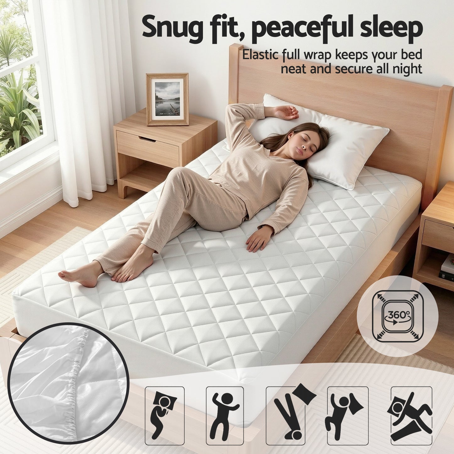 Giselle Waterproof Mattress Protector 100% Cotton Quilted Fitted Cover Single MP-COT-WHITE-S