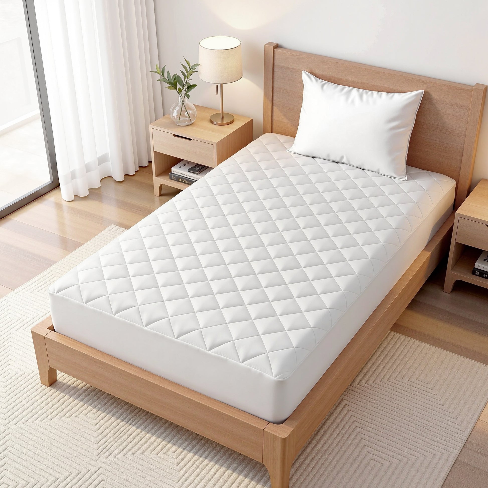 Giselle Waterproof Mattress Protector 100% Cotton Quilted Fitted Cover Single MP-COT-WHITE-S