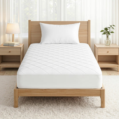 Giselle Waterproof Mattress Protector 100% Cotton Quilted Fitted Cover Single MP-COT-WHITE-S