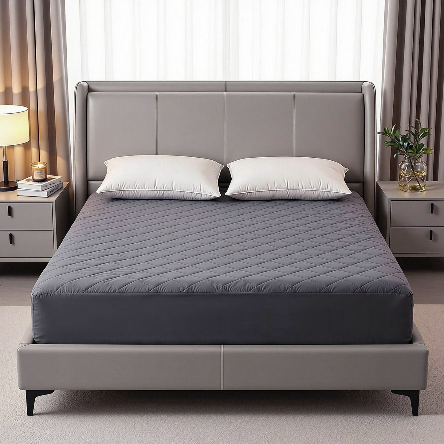 Giselle Water-Resistant Mattress Protector Microfiber 360 degrees Fit Double MP-MF-GRAY-D