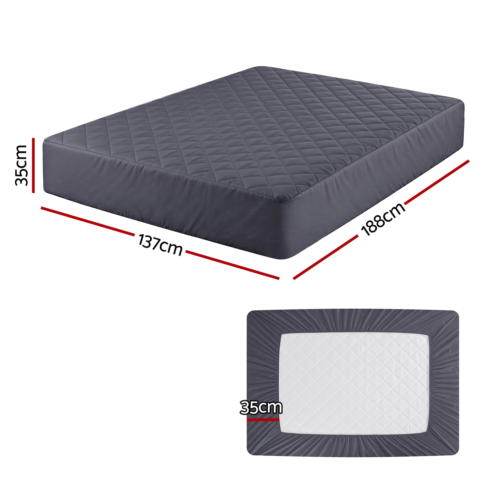 Giselle Water-Resistant Mattress Protector Microfiber 360 degrees Fit Double MP-MF-GRAY-D