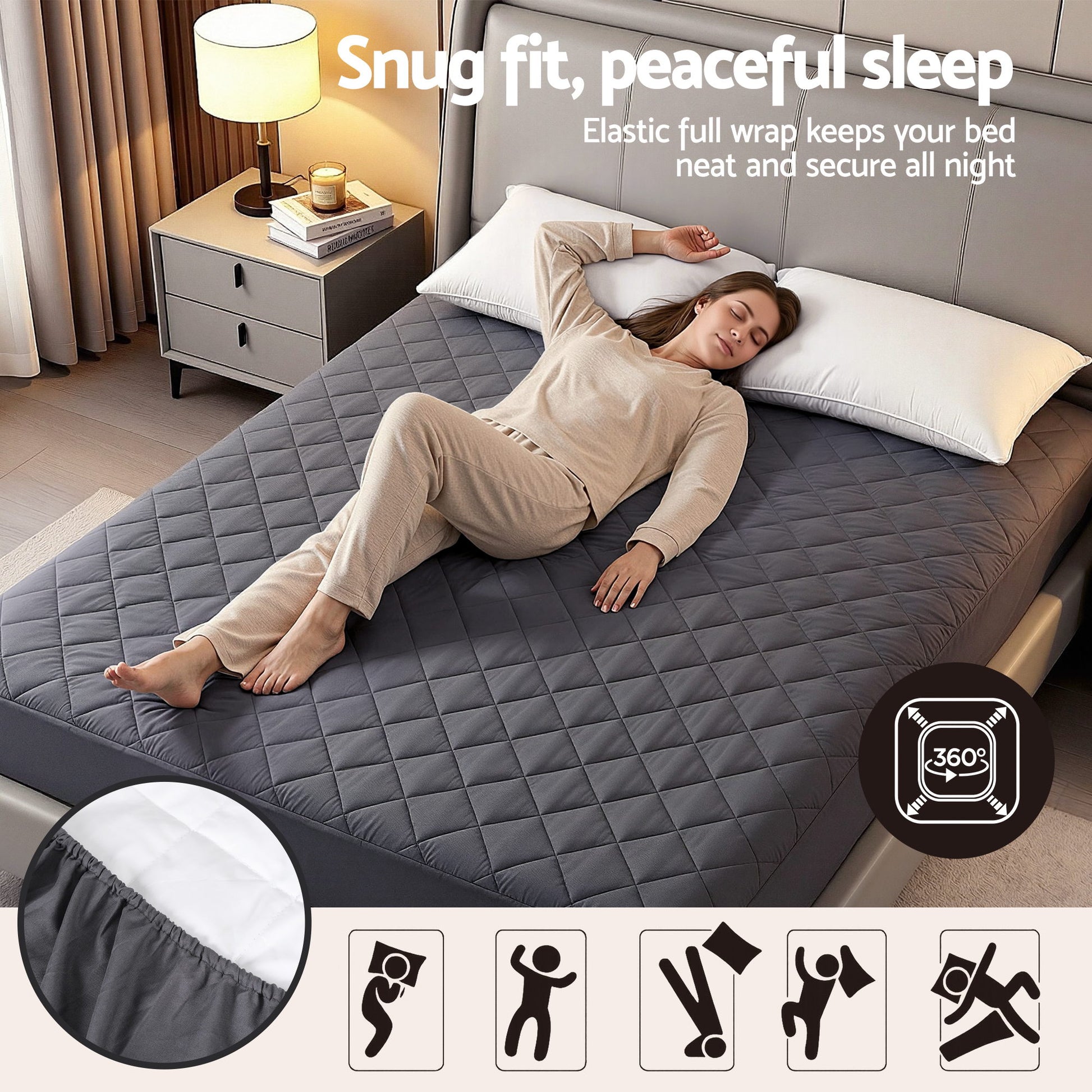 Giselle Water-Resistant Mattress Protector Microfiber 360 degrees Fit King MP-MF-GRAY-K