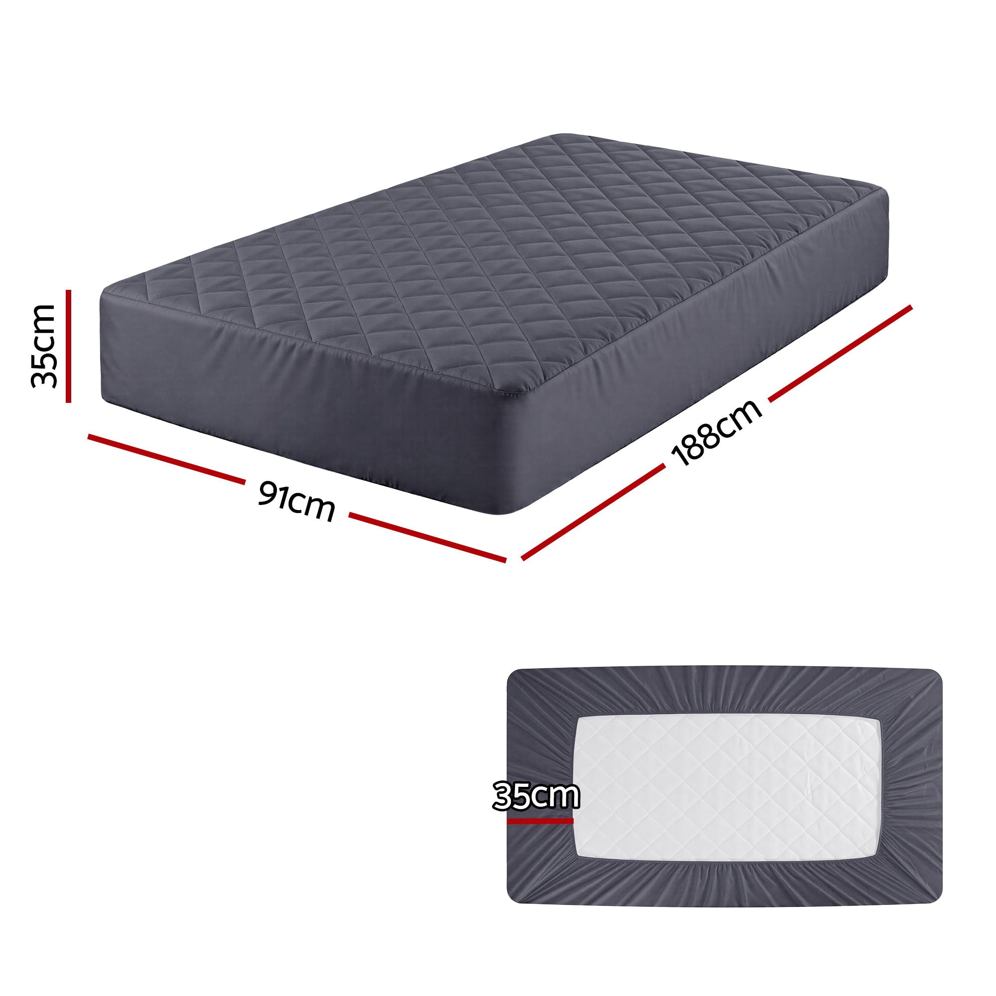 Giselle Water-Resistant Mattress Protector Microfiber 35cm 360 degrees Fit Single MP-MF-GRAY-S