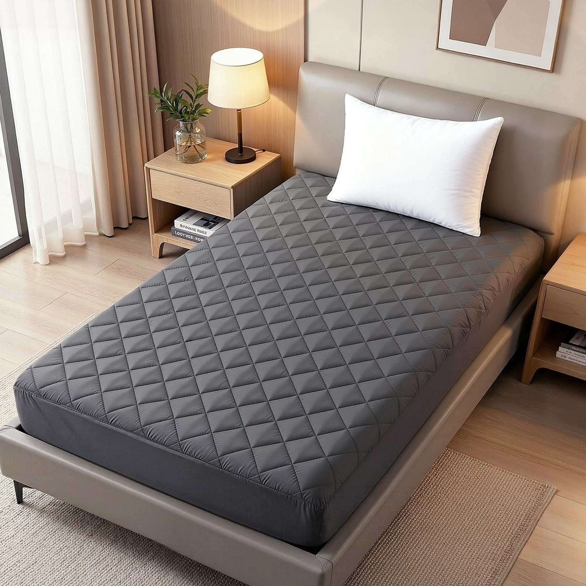 Giselle Water-Resistant Mattress Protector Microfiber 35cm 360 degrees Fit Single MP-MF-GRAY-S