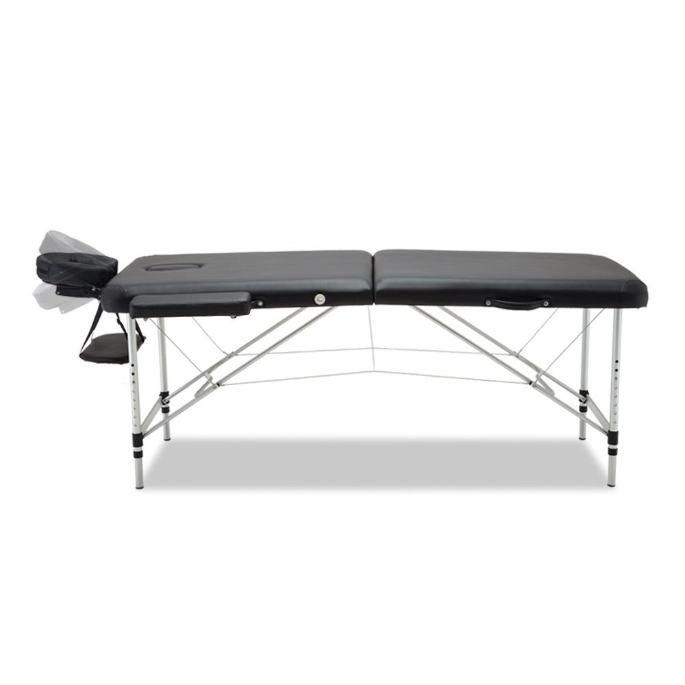Zenses Massage Table 75cm Portable 2 Fold Aluminium Beauty Bed Black MT-ALUM-2FOLD-BK-75