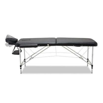 Zenses Massage Table 75cm Portable 2 Fold Aluminium Beauty Bed Black MT-ALUM-2FOLD-BK-75