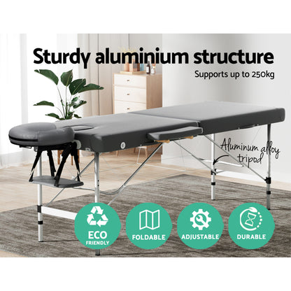 Zenses Massage Table 55cm Portable 2 Fold Aluminium Beauty Bed Grey MT-ALUM-2FOLD-GR-55