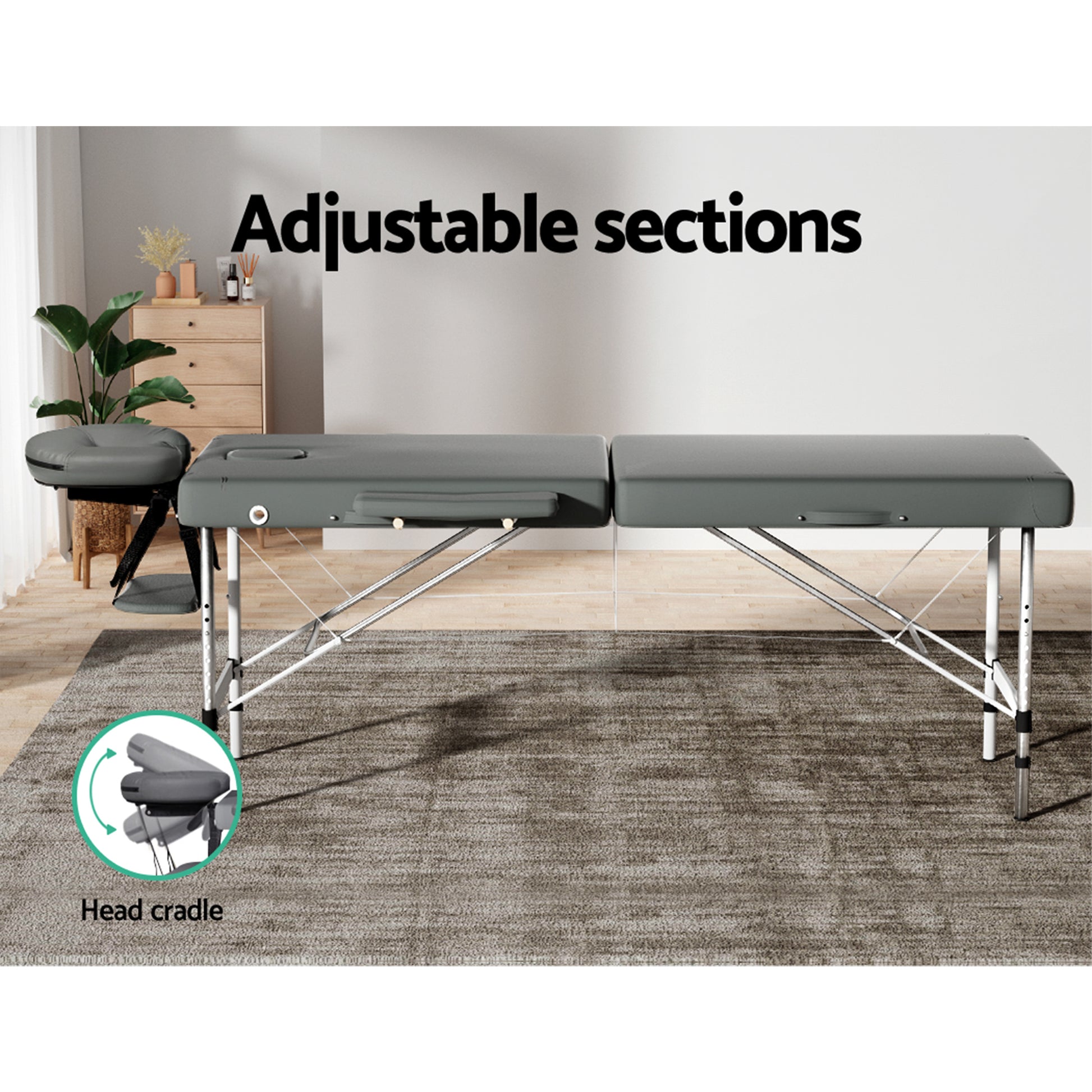 Zenses Massage Table 55cm Portable 2 Fold Aluminium Beauty Bed Grey MT-ALUM-2FOLD-GR-55