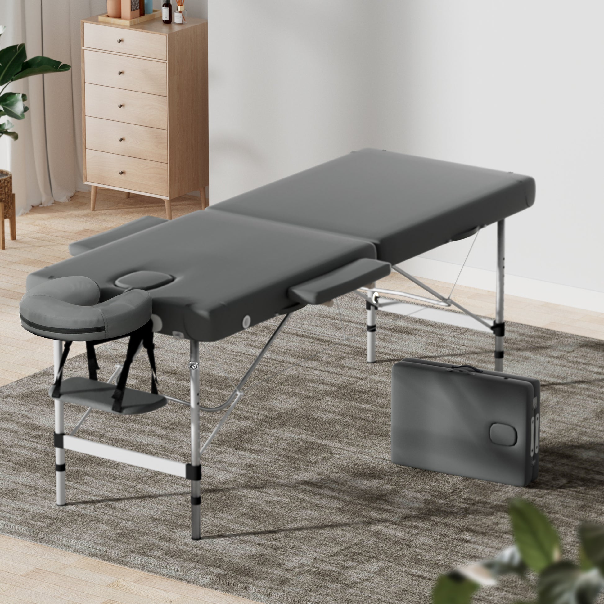 Zenses Massage Table 55cm Portable 2 Fold Aluminium Beauty Bed Grey MT-ALUM-2FOLD-GR-55