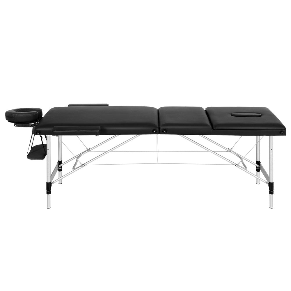 Zenses Massage Table 65cm Portable 3 Fold Aluminium Beauty Bed Black MT-ALUM-GA301-BK-65
