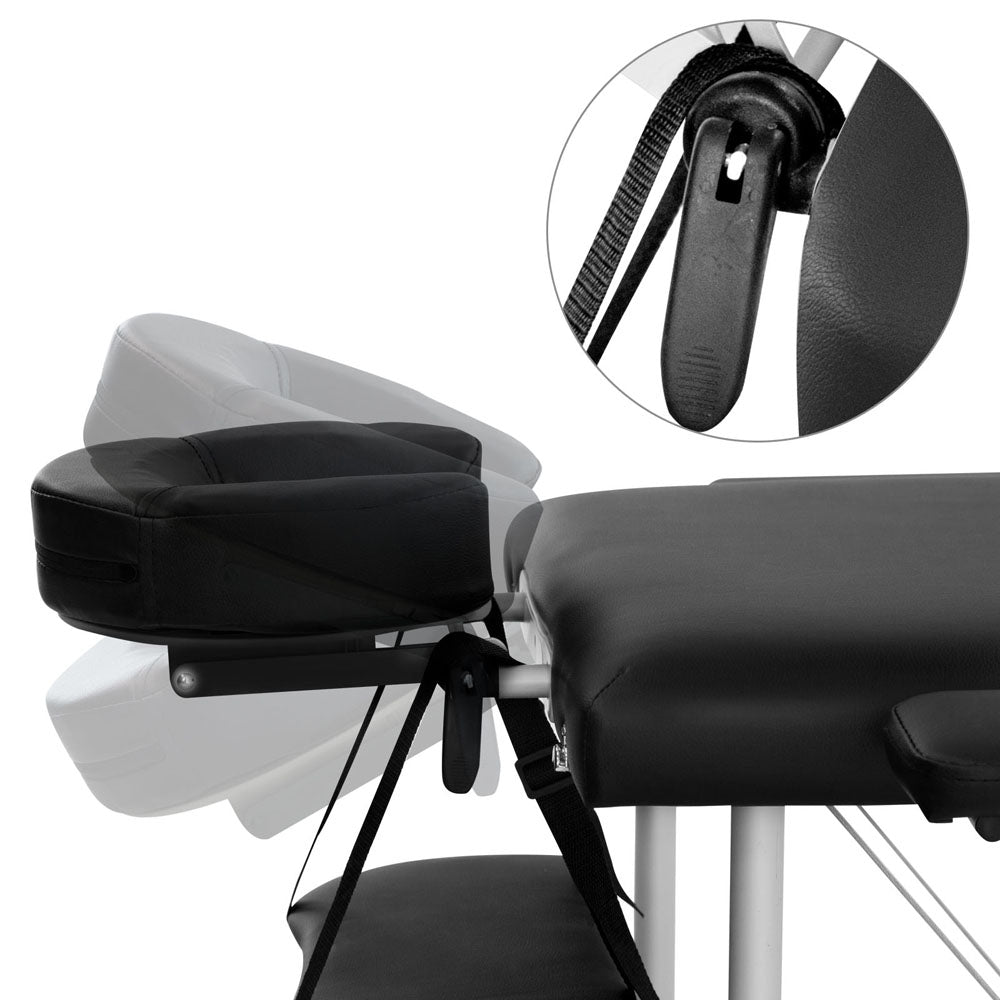 Zenses Massage Table 75cm Portable 3 Fold Aluminium Beauty Bed Black MT-ALUM-GA301-BK-75