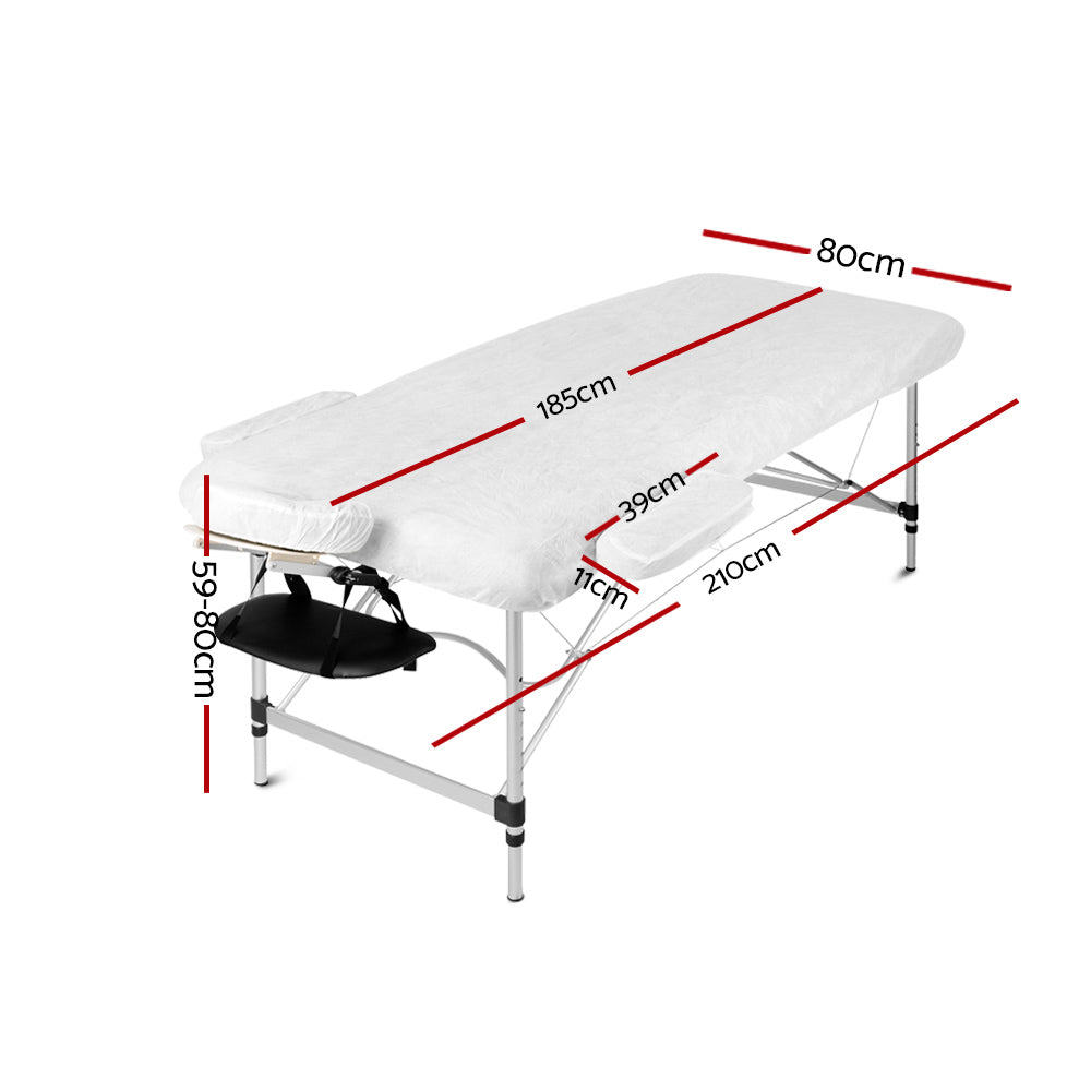 Zenses Massage Table 80cm Portable 3 Fold Aluminium Beauty Bed Black MT-ALUM-GA301-BK-80