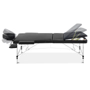 Zenses Massage Table 80cm Portable 3 Fold Aluminium Beauty Bed Black MT-ALUM-GA301-BK-80