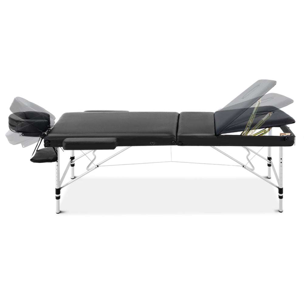 Zenses Massage Table 80cm Portable 3 Fold Aluminium Beauty Bed Black MT-ALUM-GA301-BK-80