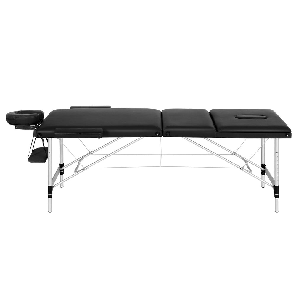 Zenses Massage Table 85cm Portable 3 Fold Aluminium Beauty Bed Black MT-ALUM-GA301-BK-85