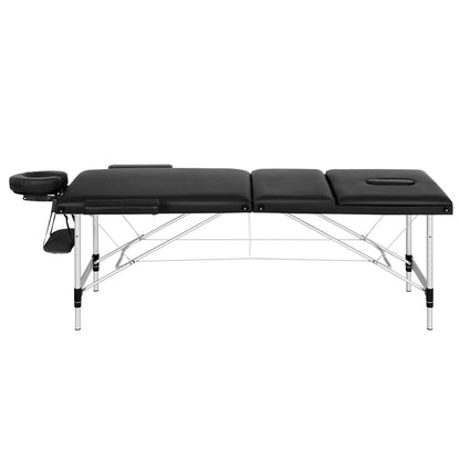 Zenses Massage Table 85cm Portable 3 Fold Aluminium Beauty Bed Black MT-ALUM-GA301-BK-85