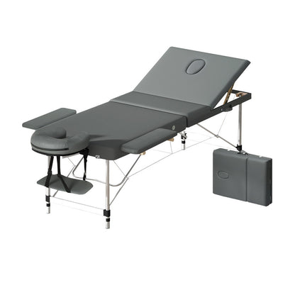 Zenses Massage Table 75cm Portable 3 Fold Aluminium Beauty Bed Grey MT-ALUM-GA301-GR-75
