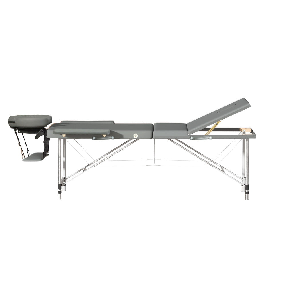 Zenses Massage Table 75cm Portable 3 Fold Aluminium Beauty Bed Grey MT-ALUM-GA301-GR-75