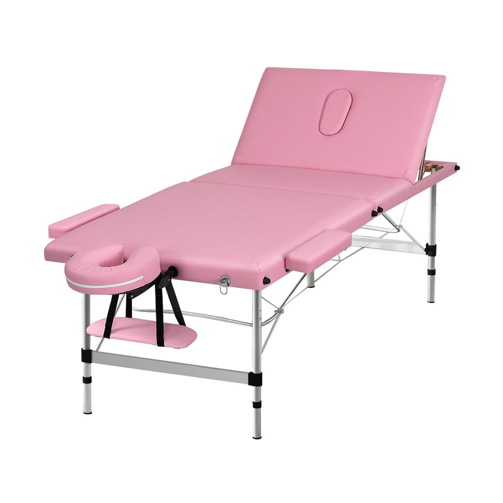 Zenses Massage Table 85cm Portable 3 Fold Aluminium Beauty Bed Pink MT-ALUM-GA301-PK-85