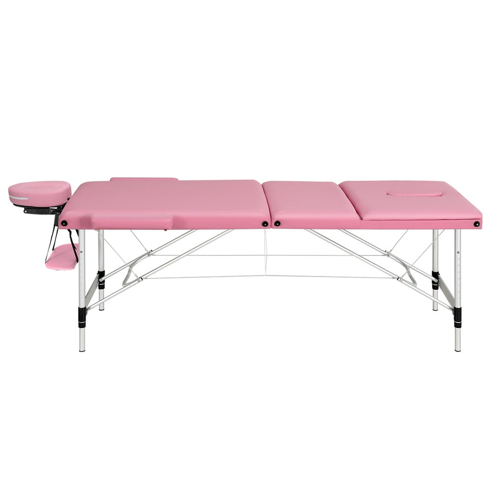 Zenses Massage Table 85cm Portable 3 Fold Aluminium Beauty Bed Pink MT-ALUM-GA301-PK-85