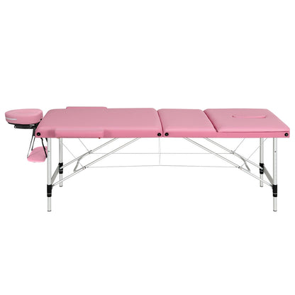 Zenses Massage Table 85cm Portable 3 Fold Aluminium Beauty Bed Pink MT-ALUM-GA301-PK-85