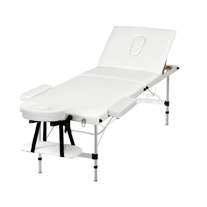 Zenses Massage Table 65cm Portable 3 Fold Aluminium Beauty Bed White MT-ALUM-GA301-WH-65