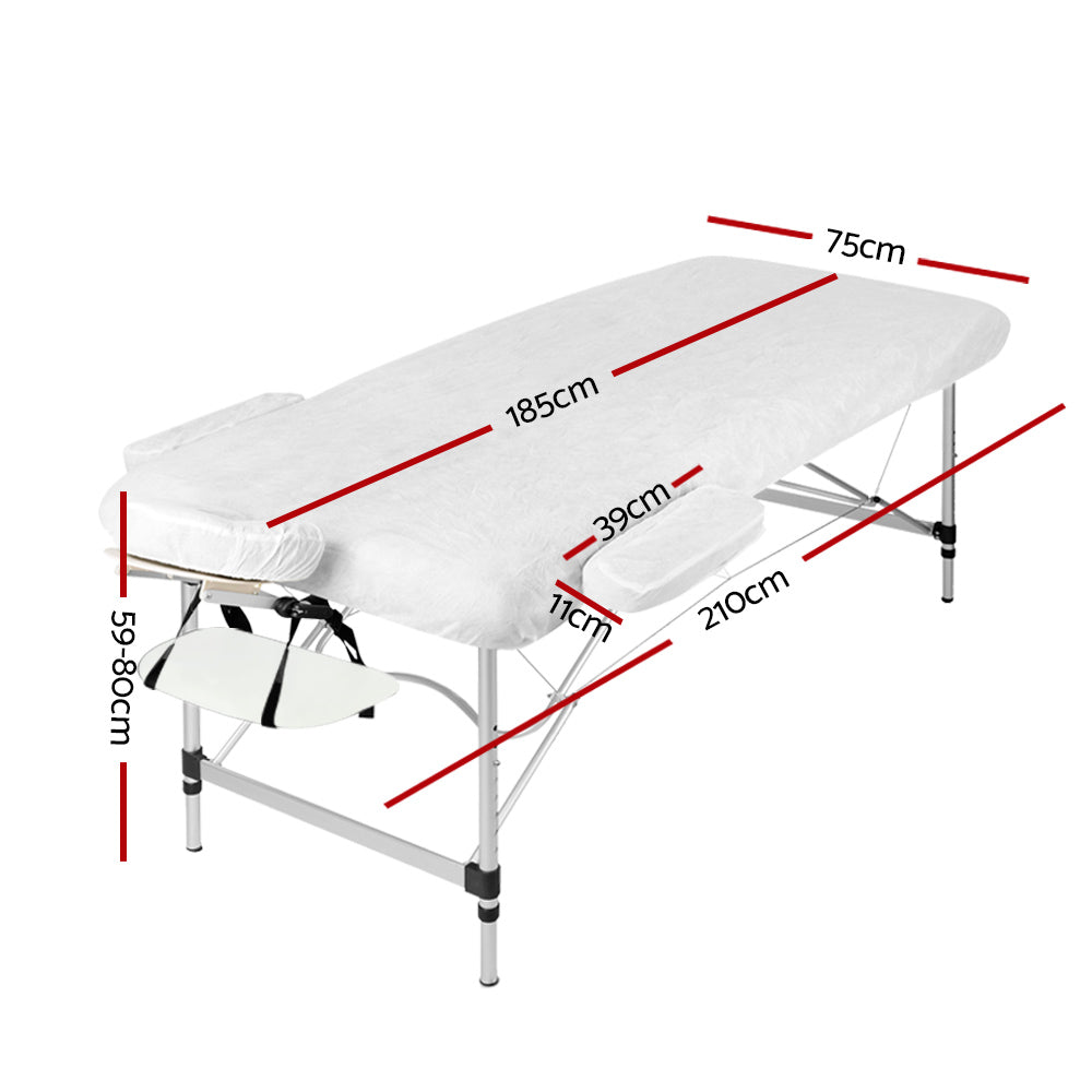 Zenses Massage Table 75cm Portable 3 Fold Aluminium Beauty Bed White MT-ALUM-GA301-WHITE-75