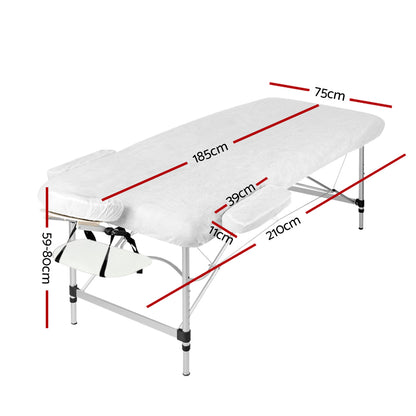 Zenses Massage Table 75cm Portable 3 Fold Aluminium Beauty Bed White MT-ALUM-GA301-WHITE-75