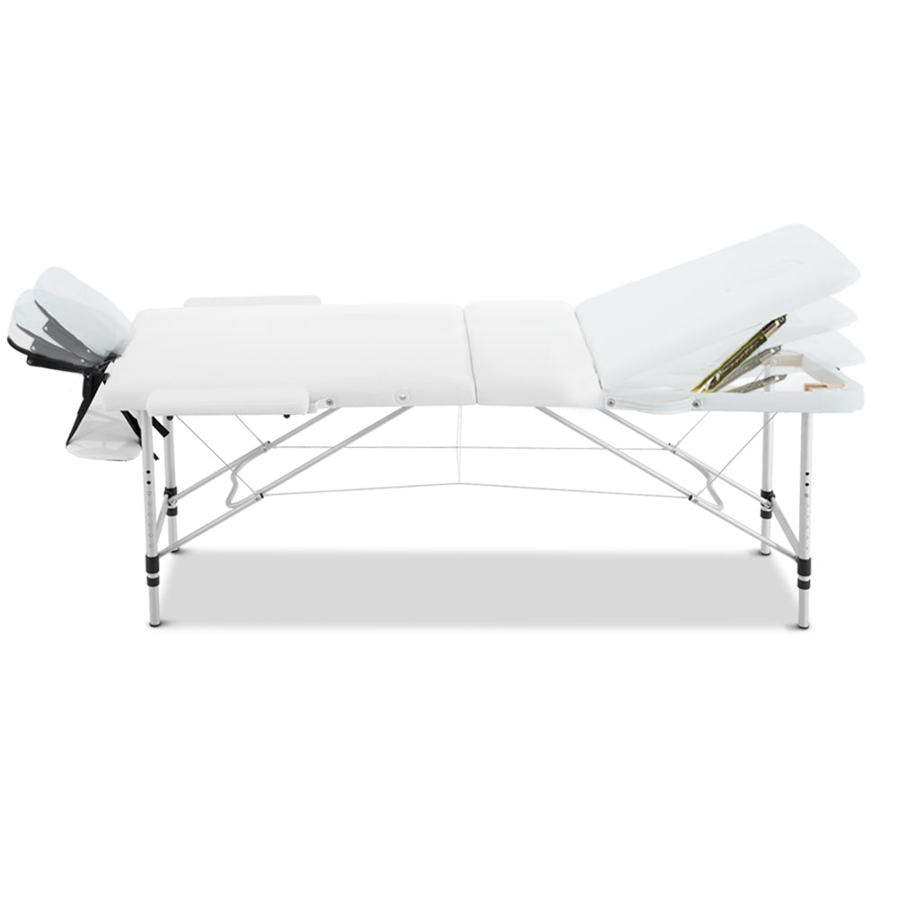 Zenses Massage Table 75cm Portable 3 Fold Aluminium Beauty Bed White MT-ALUM-GA301-WHITE-75