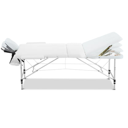 Zenses Massage Table 75cm Portable 3 Fold Aluminium Beauty Bed White MT-ALUM-GA301-WHITE-75