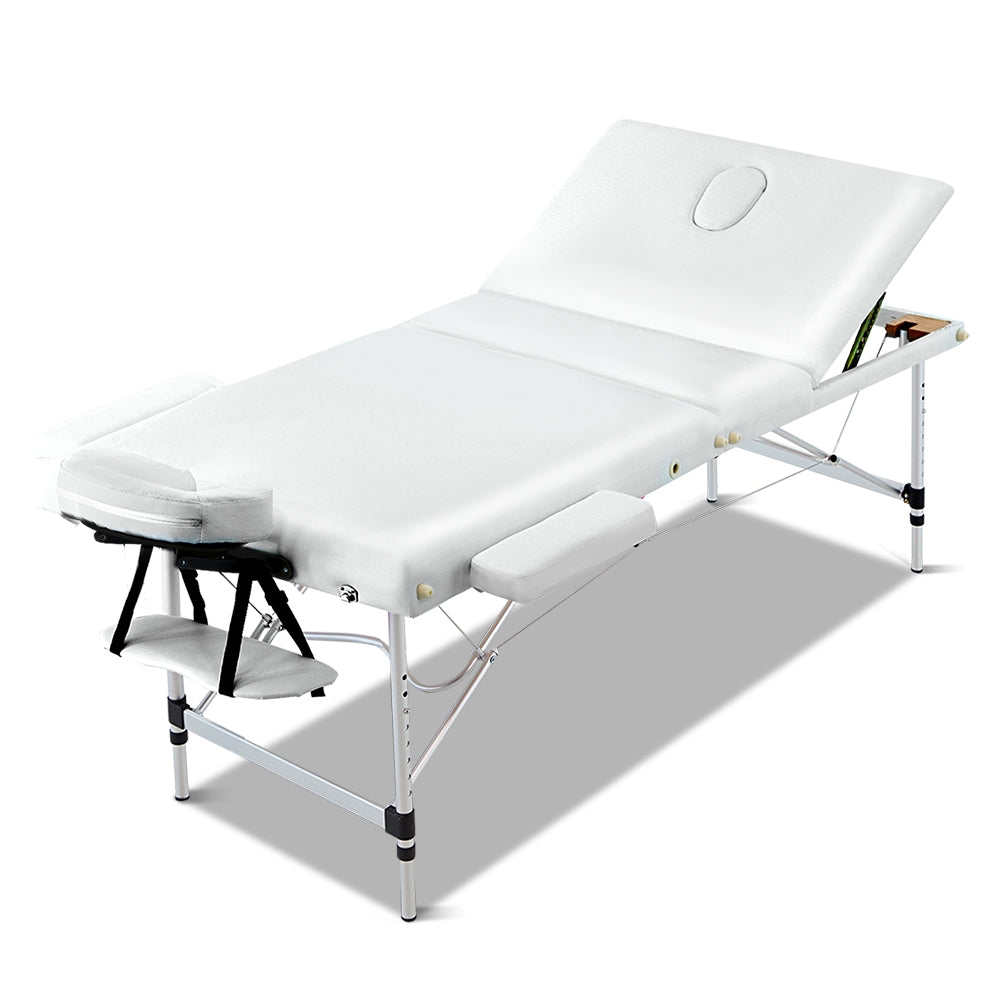 Zenses Massage Table 75cm Portable 3 Fold Aluminium Beauty Bed White MT-ALUM-GA301-WHITE-75
