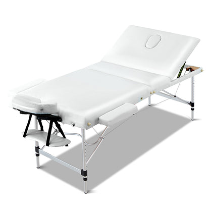 Zenses Massage Table 75cm Portable 3 Fold Aluminium Beauty Bed White MT-ALUM-GA301-WHITE-75