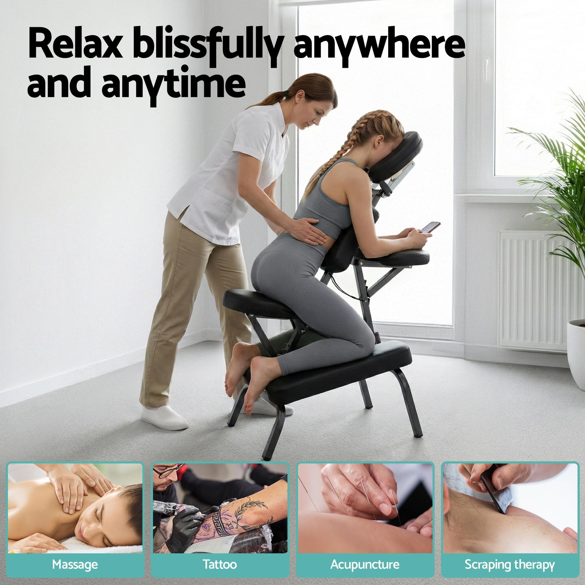Zenses Portable Massage Chair Lightweight Folding Tattoo Lash Beauty Bed MT-CHR-40-BK