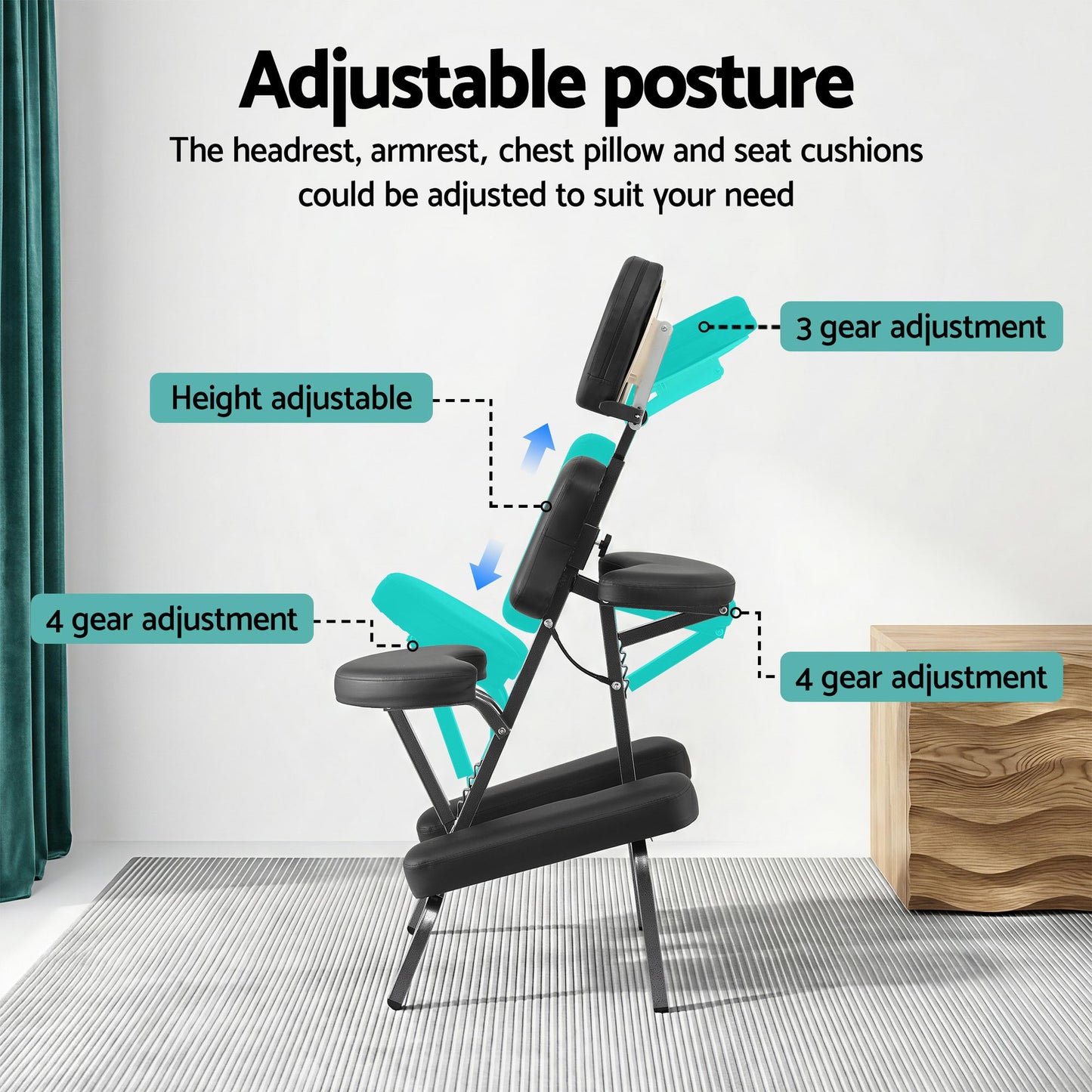 Zenses Portable Massage Chair Lightweight Folding Tattoo Lash Beauty Bed MT-CHR-40-BK