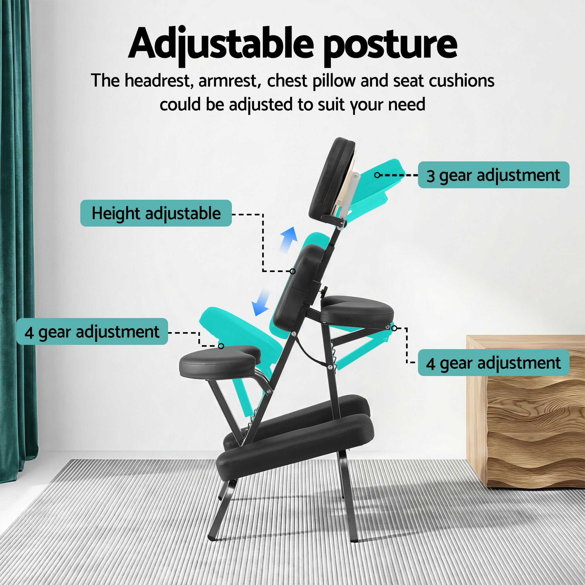 Zenses Portable Massage Chair Lightweight Folding Tattoo Lash Beauty Bed MT-CHR-40-BK