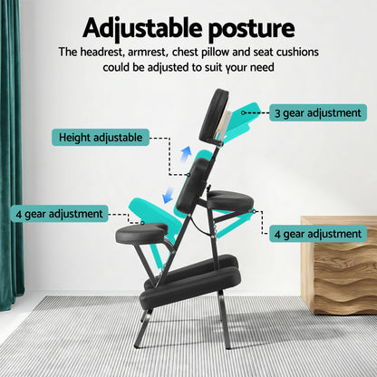 Zenses Portable Massage Chair Lightweight Folding Tattoo Lash Beauty Bed MT-CHR-40-BK