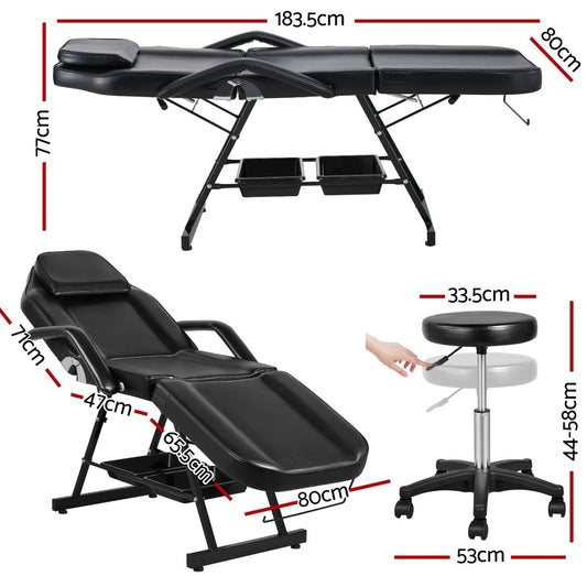 Zenses Massage Table Adjustable Salon Bed Chair 3-Fold Black MT-CHR-F3-BK-80