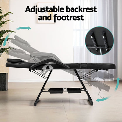 Zenses Massage Table Adjustable Salon Bed Chair 3-Fold Black MT-CHR-F3-BK-80