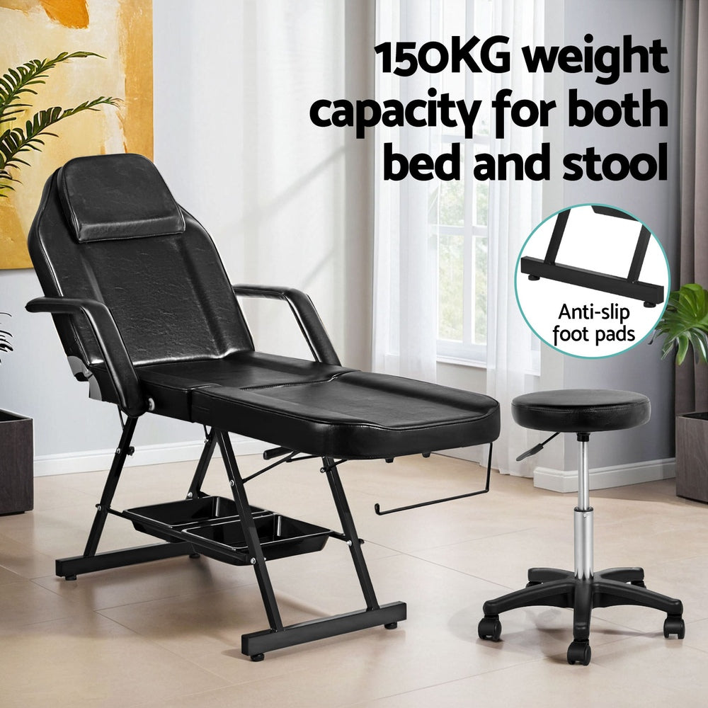Zenses Massage Table Adjustable Salon Bed Chair 3-Fold Black MT-CHR-F3-BK-80