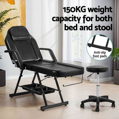 Zenses Massage Table Adjustable Salon Bed Chair 3-Fold Black MT-CHR-F3-BK-80