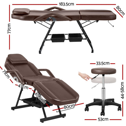 Zenses Massage Table Adjustable Salon Bed Chair 3-Fold Brown MT-CHR-F3-BR-80
