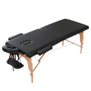 Zenses Massage Table 70cm Portable 2 Fold Wooden Beauty Waxing Therapy Bed Black MT-WOOD-2FOLD-BK-70