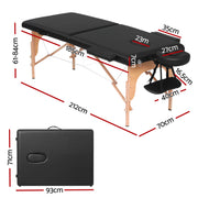 Zenses Massage Table 70cm Portable 2 Fold Wooden Beauty Waxing Therapy Bed Black MT-WOOD-2FOLD-BK-70