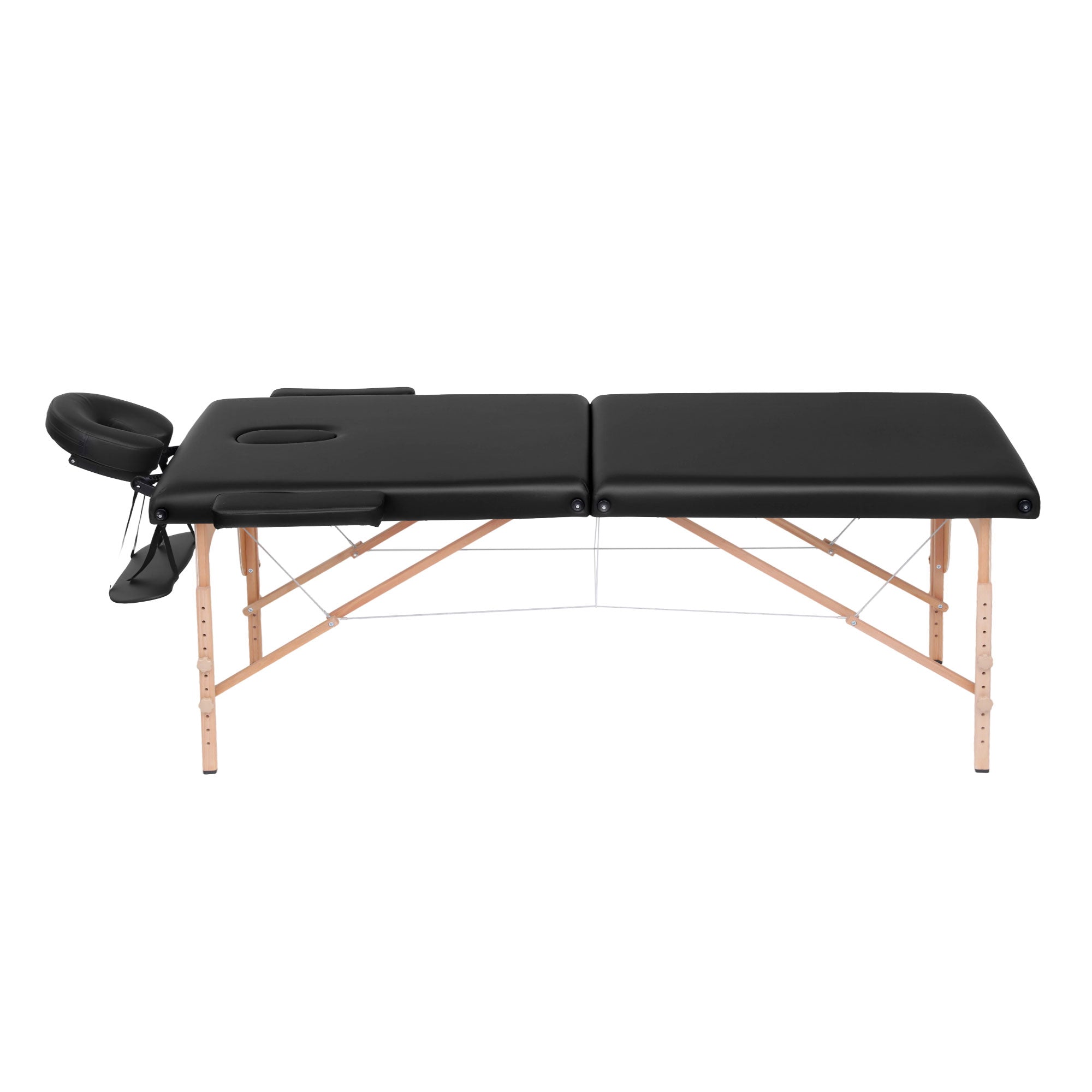 Zenses Massage Table 70cm Portable 2 Fold Wooden Beauty Waxing Therapy Bed Black MT-WOOD-2FOLD-BK-70