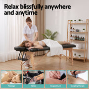 Zenses Massage Table 70cm Portable 2 Fold Wooden Beauty Waxing Therapy Bed Black MT-WOOD-2FOLD-BK-70