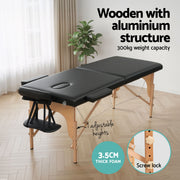 Zenses Massage Table 70cm Portable 2 Fold Wooden Beauty Waxing Therapy Bed Black MT-WOOD-2FOLD-BK-70
