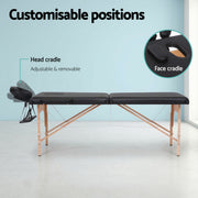 Zenses Massage Table 70cm Portable 2 Fold Wooden Beauty Waxing Therapy Bed Black MT-WOOD-2FOLD-BK-70